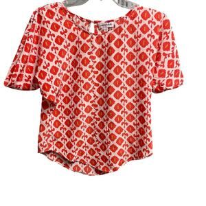 Creme Fraiche Silk Patterned Top Size XS Casual Colorful Ikat Bold Blouse Resort